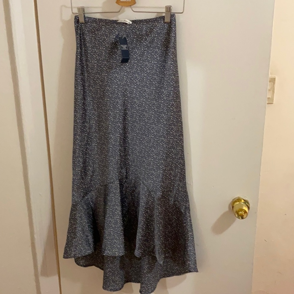 Satin Blue Floral Skirt